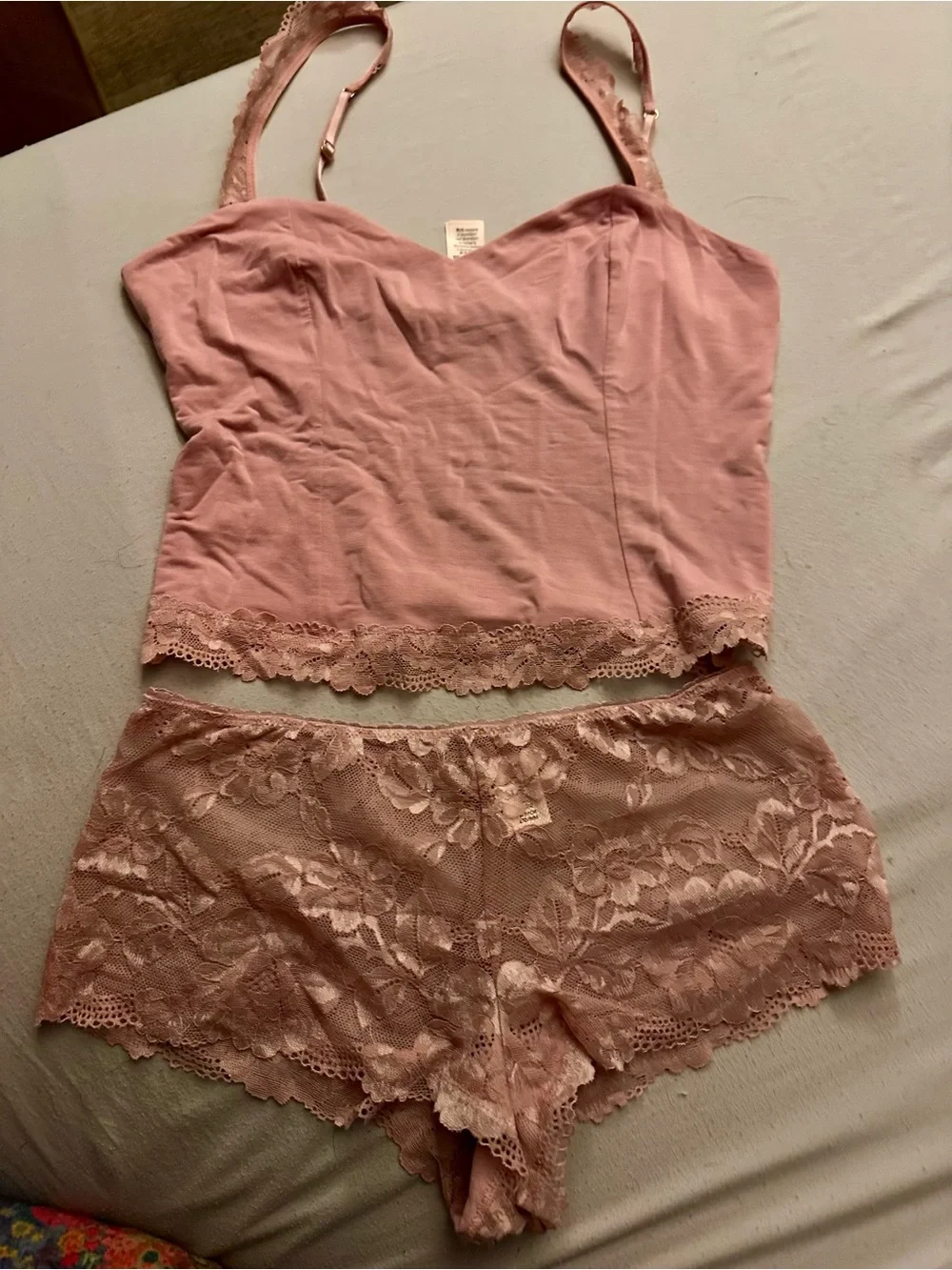 Victoria's Secret Dusty Rose Lace Cami & Lace Boyshort Set